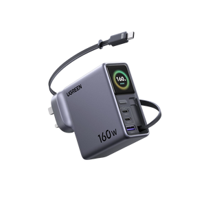 UGREEN Nexode Pro Smart Display Charger (160W, 4-Port, GaN, Retractable Cable, App Control)