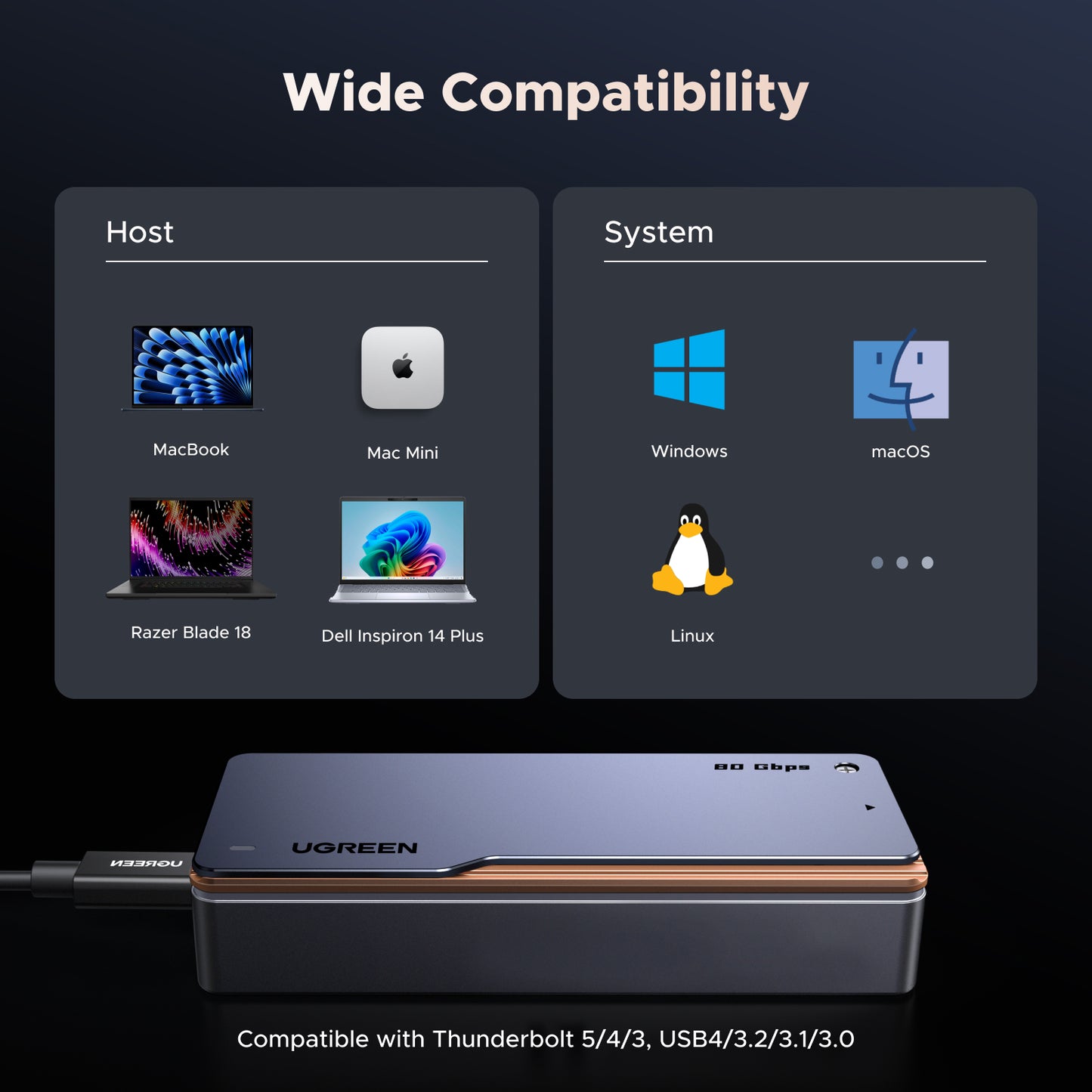 UGREEN 80Gbps 8TB M.2 NVMe SSD Enclosure